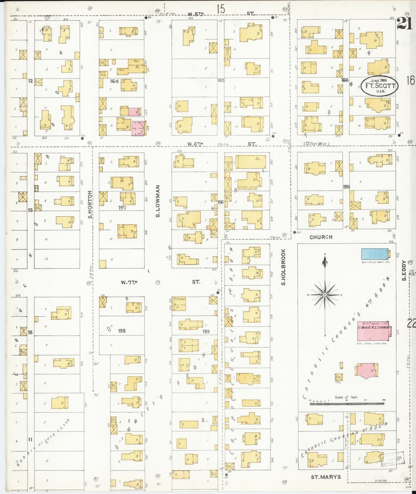 Sanborn Fire Insurance Map from Fort Scott, Bourbon County, Kansas (1906), Sheet #0021 - Complete Map Set gallery image, historic Sanborn map, vintage wall art, Kansas Kansas