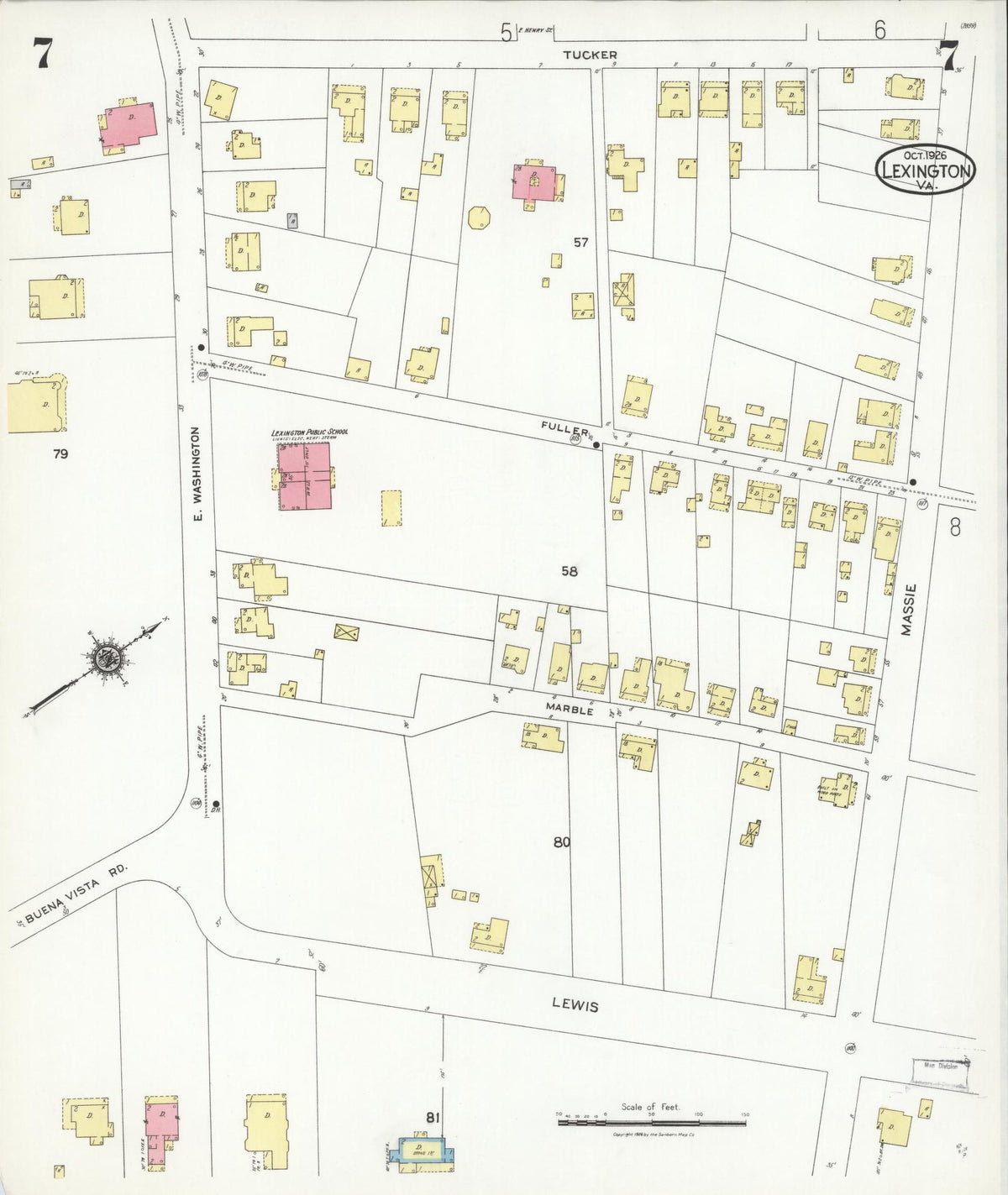 Sanborn Fire Insurance Map from Lexington, Independent Cities, Virginia (1926), Sheet #0007 - Complete Map Set gallery image, historic Sanborn map, vintage wall art, Virginia Virginia