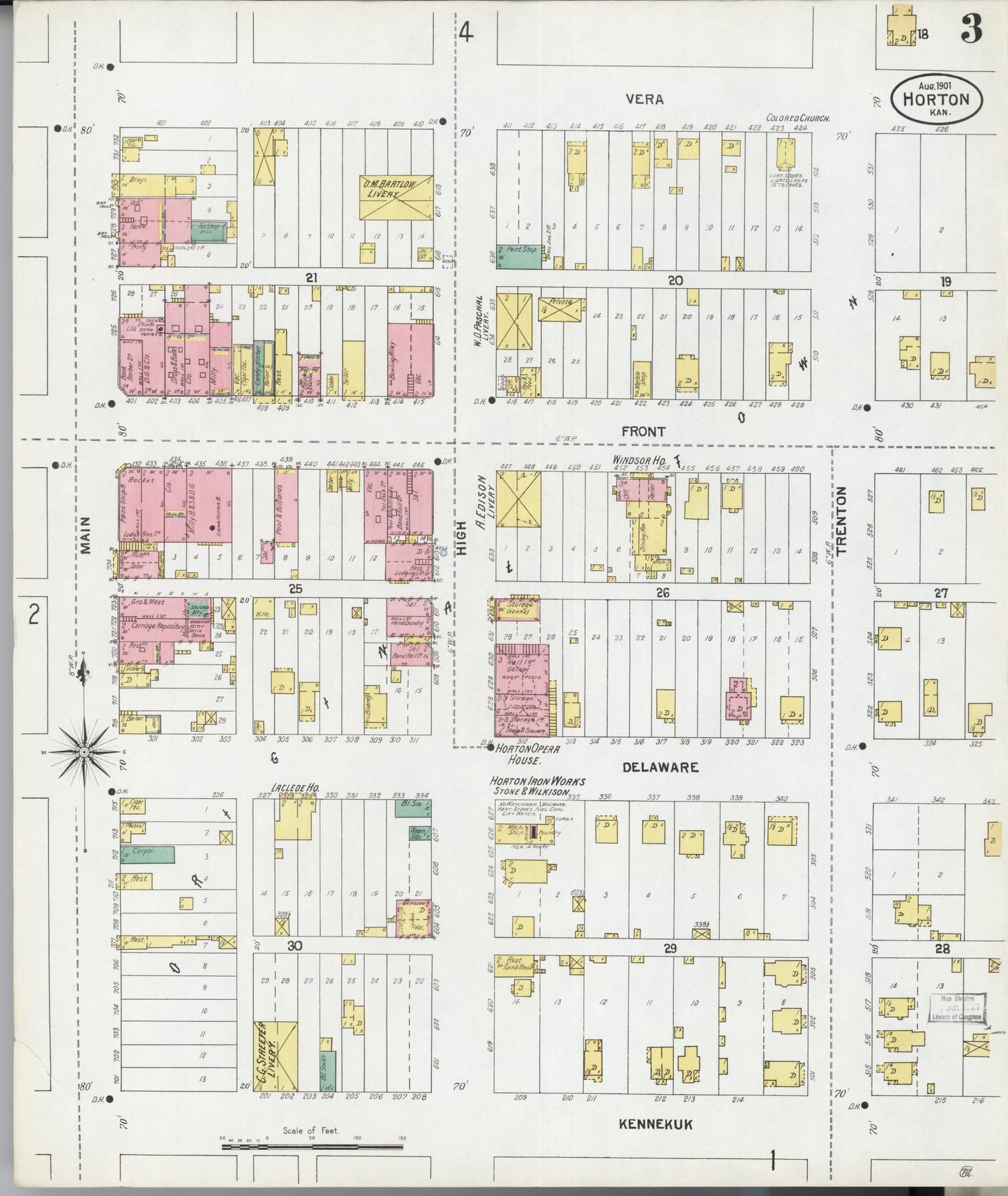 Sanborn Fire Insurance Map from Horton, Brown County, Kansas (1901), Sheet #0003 - Historic Sanborn Fire Insurance Map Print, vintage old map wall art, antique decor, genealogy gift, Kansas Kansas map