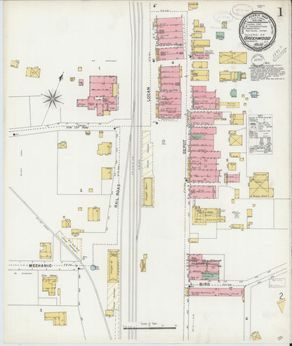 Sanborn Fire Insurance Map from Greenwood, Greenwood County, South Carolina (1898), Sheet #0001 - Complete Map Set gallery image, historic Sanborn map, vintage wall art, South Carolina South Carolina