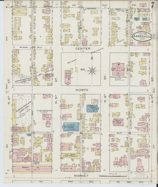 Sanborn Fire Insurance Map from Zanesville, Muskingum County, Ohio (1886), Sheet #0007 - Historic Sanborn Fire Insurance Map Print, vintage old map wall art, antique decor, genealogy gift, Ohio Ohio map