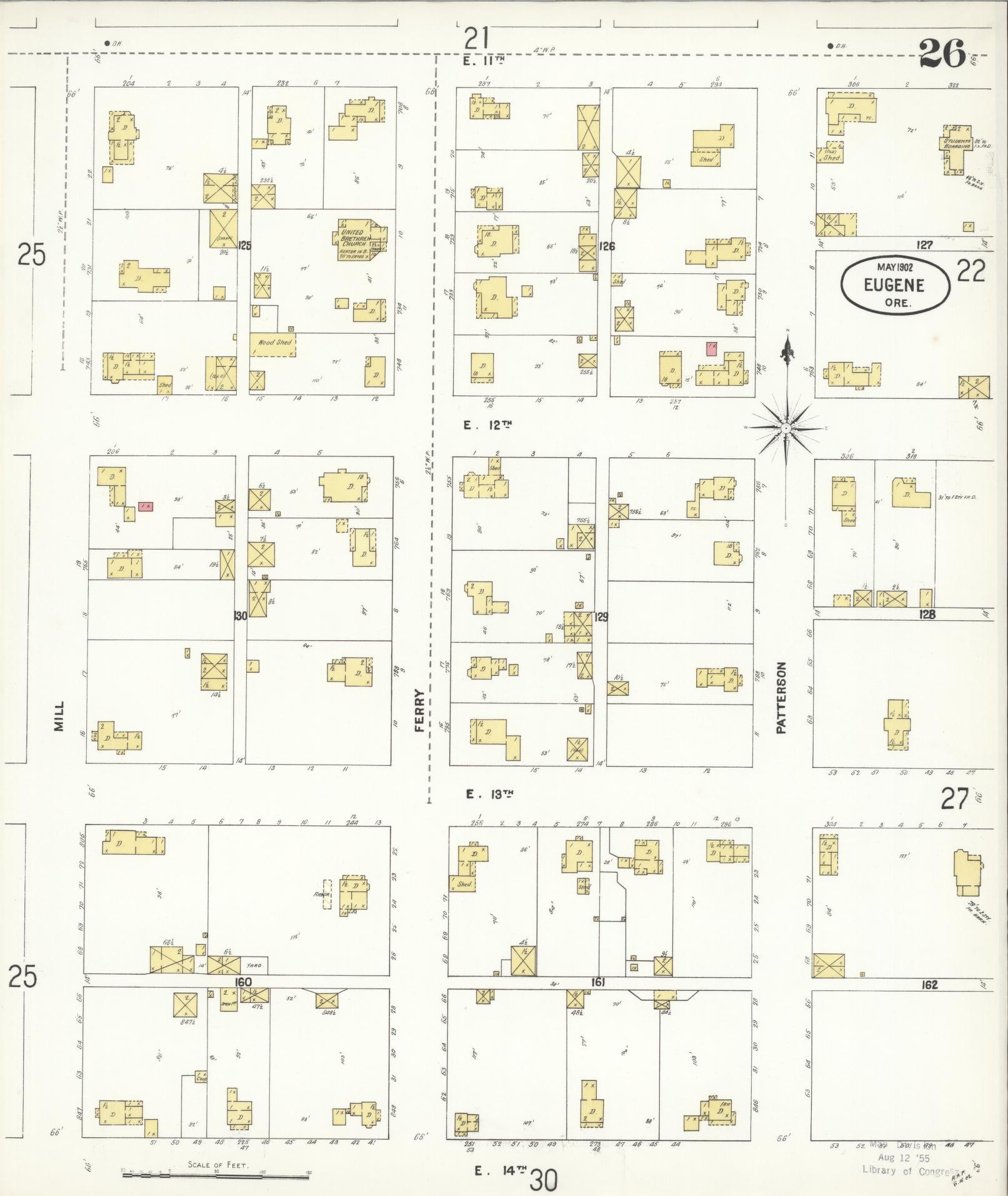 Sanborn Fire Insurance Map from Eugene, Lane County, Oregon (1902), Sheet #0026 - Complete Map Set gallery image, historic Sanborn map, vintage wall art, Oregon Oregon