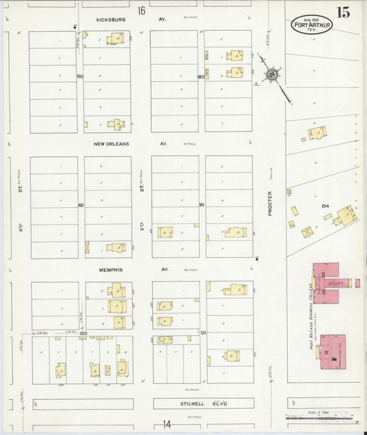 Sanborn Fire Insurance Map from Port Arthur, Jefferson County, Texas (1910), Sheet #0015 - Historic Sanborn Fire Insurance Map Print, vintage old map wall art, antique decor, genealogy gift, Texas Texas map