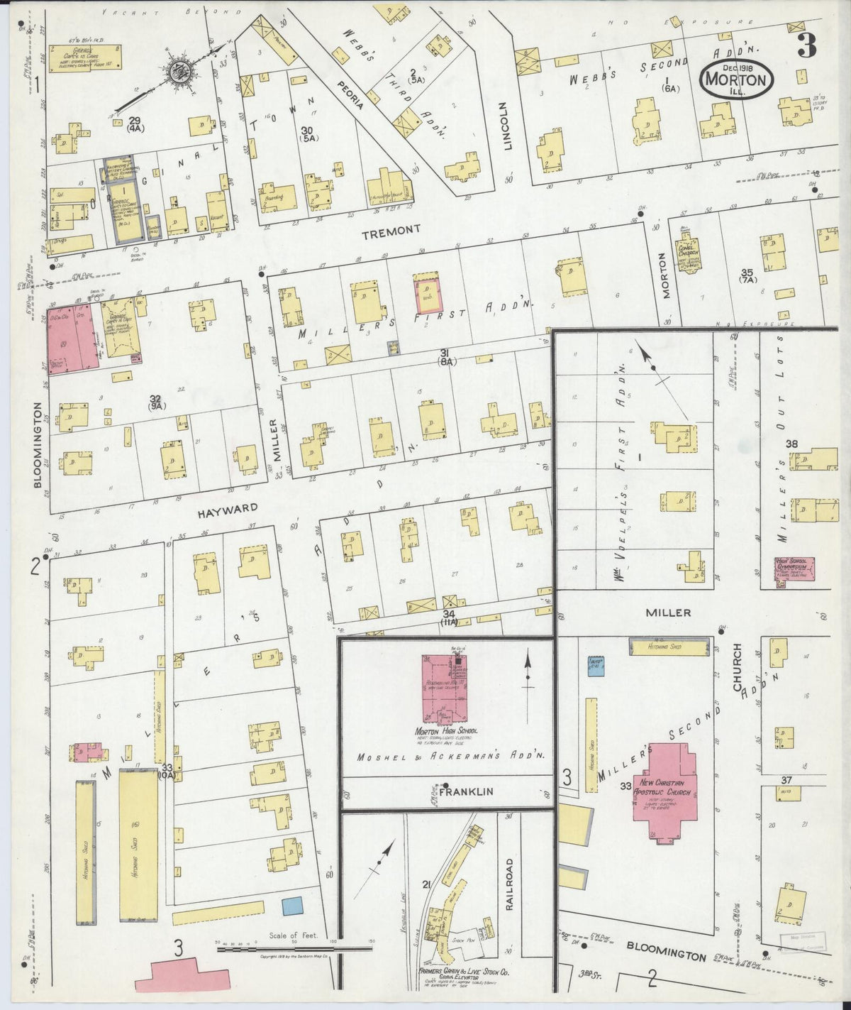 Sanborn Fire Insurance Map from Morton, Tazewell County, Illinois (1918), Sheet #0003 - Historic Sanborn Fire Insurance Map Print, vintage old map wall art, antique decor, genealogy gift, Illinois Illinois map