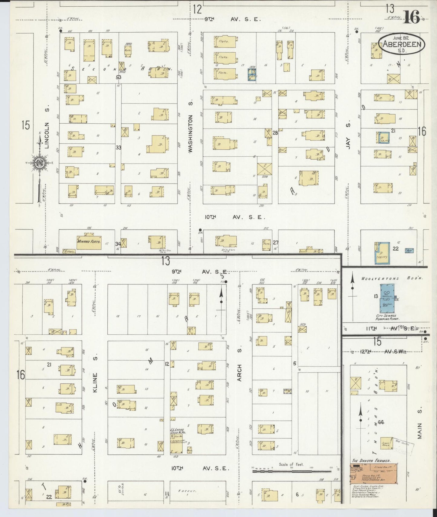 Sanborn Fire Insurance Map from Aberdeen, Brown County, South Dakota (1912), Sheet #0016 - Complete Map Set gallery image, historic Sanborn map, vintage wall art, South Dakota South Dakota