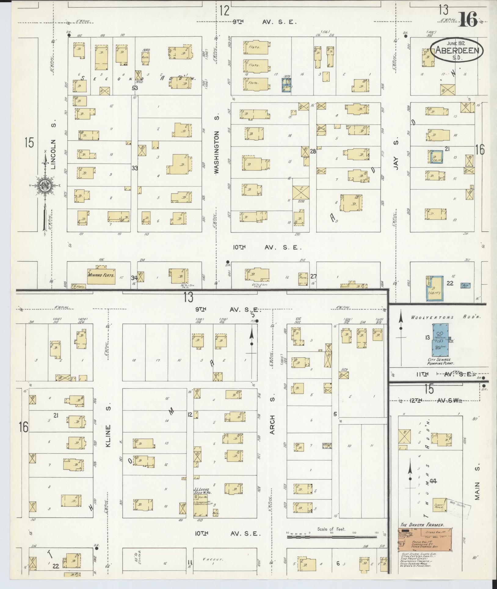 Sanborn Fire Insurance Map from Aberdeen, Brown County, South Dakota (1912), Sheet #0016 - Complete Map Set gallery image, historic Sanborn map, vintage wall art, South Dakota South Dakota