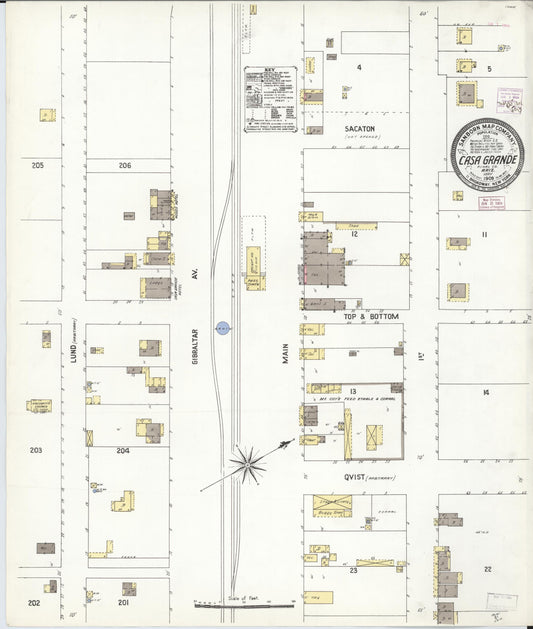 Sanborn Fire Insurance Map from Casa Grande, Pinal County, Arizona (1909), Sheet #0001 - Historic Sanborn Fire Insurance Map Print, vintage old map wall art, antique decor, genealogy gift, Arizona Arizona map