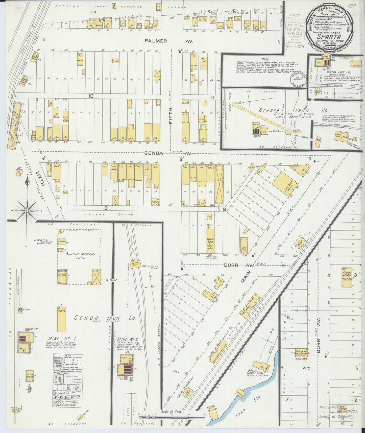 Sanborn Fire Insurance Map from Sparta, Saint Louis County, Minnesota (1900), Sheet #0001 - Historic Sanborn Fire Insurance Map Print, vintage old map wall art, antique decor, genealogy gift, Minnesota Minnesota map