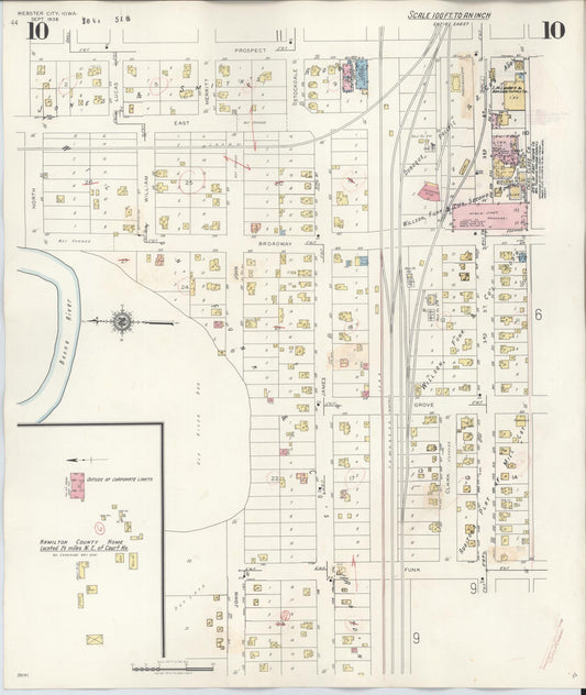 Sanborn Fire Insurance Map from Webster City, Hamilton County, Iowa (1950), Sheet #0010 - Historic Sanborn Fire Insurance Map Print, vintage old map wall art