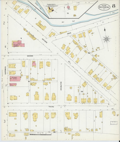 Sanborn Fire Insurance Map from Belvidere, Warren County, New Jersey (1903), Sheet #0008 - Historic Sanborn Fire Insurance Map Print, vintage old map wall art, antique decor, genealogy gift, New Jersey New Jersey map