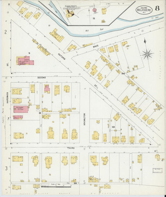 Sanborn Fire Insurance Map from Belvidere, Warren County, New Jersey (1903), Sheet #0008 - Historic Sanborn Fire Insurance Map Print, vintage old map wall art, antique decor, genealogy gift, New Jersey New Jersey map