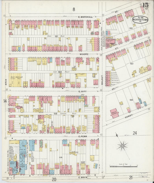 Sanborn Fire Insurance Map from Norristown, Montgomery County, Pennsylvania (1896), Sheet #0015 - Historic Sanborn Fire Insurance Map Print, vintage old map wall art, antique decor, genealogy gift, Pennsylvania Pennsylvania map