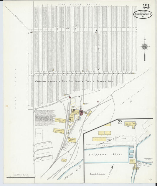 Sanborn Fire Insurance Map from Chippewa Falls, Chippewa County, Wisconsin (1910), Sheet #0023 - Historic Sanborn Fire Insurance Map Print, vintage old map wall art, antique decor, genealogy gift, Wisconsin Wisconsin map