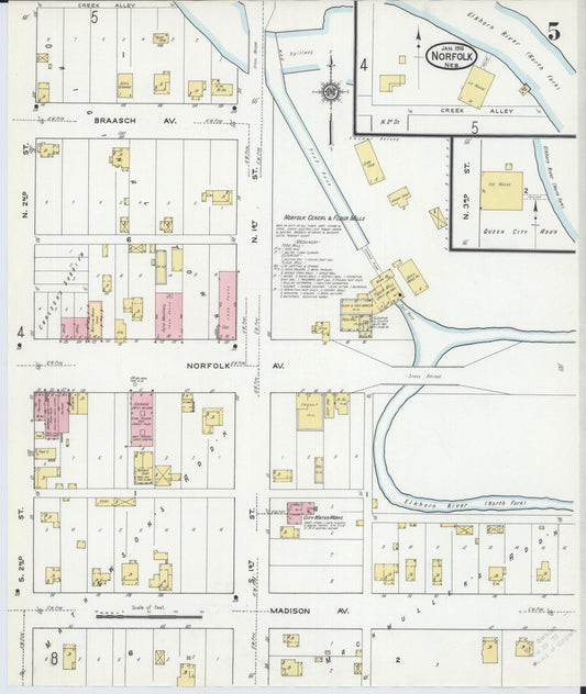 Sanborn Fire Insurance Map from Norfolk, Madison County, Nebraska (1916), Sheet #0005 - Historic Sanborn Fire Insurance Map Print, vintage old map wall art, antique decor, genealogy gift, Nebraska Nebraska map