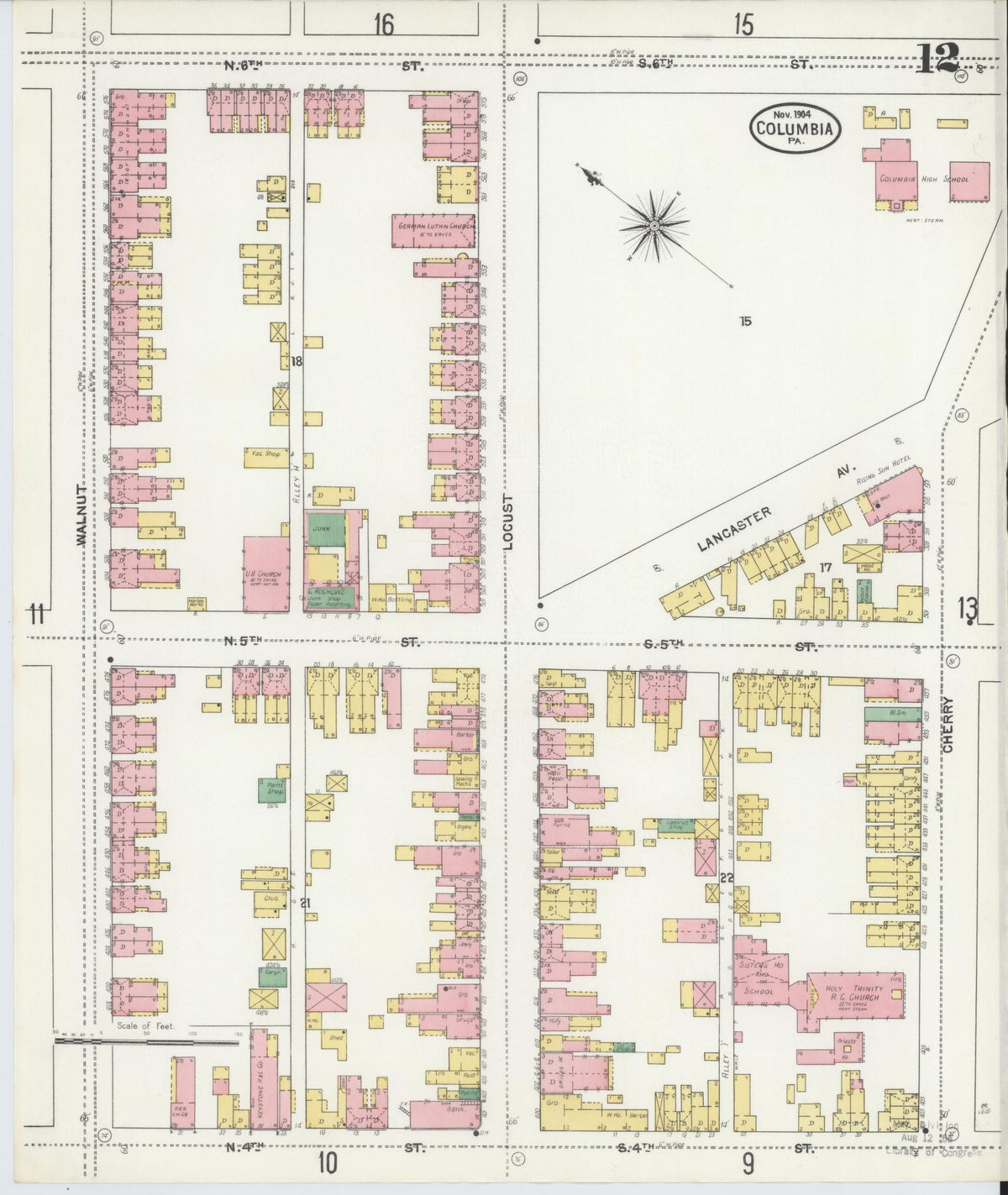 Sanborn Fire Insurance Map from Columbia, Lancaster County, Pennsylvania (1904), Sheet #0012 - Complete Map Set gallery image, historic Sanborn map, vintage wall art, Pennsylvania Pennsylvania
