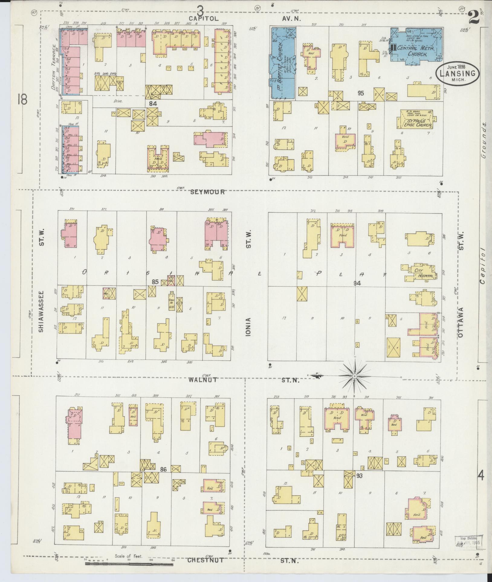 Sanborn Fire Insurance Map from Lansing, Ingham County, Michigan (1898), Sheet #0002 - Complete Map Set gallery image, historic Sanborn map, vintage wall art, Michigan Michigan