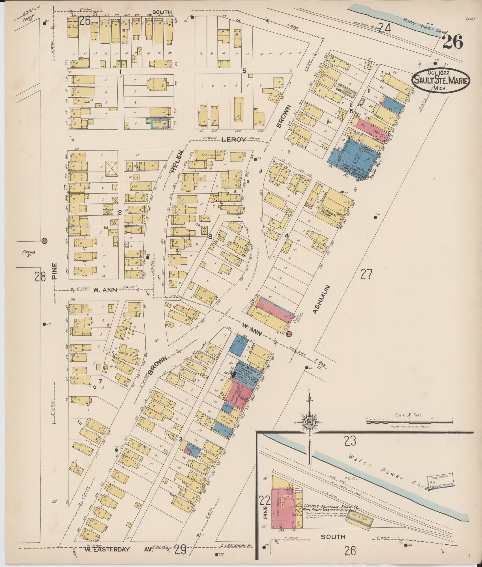 Sanborn Fire Insurance Map from Sault Sainte Marie, Chippewa County, Michigan (1922), Sheet #0026 - Complete Map Set gallery image, historic Sanborn map, vintage wall art, Michigan Michigan
