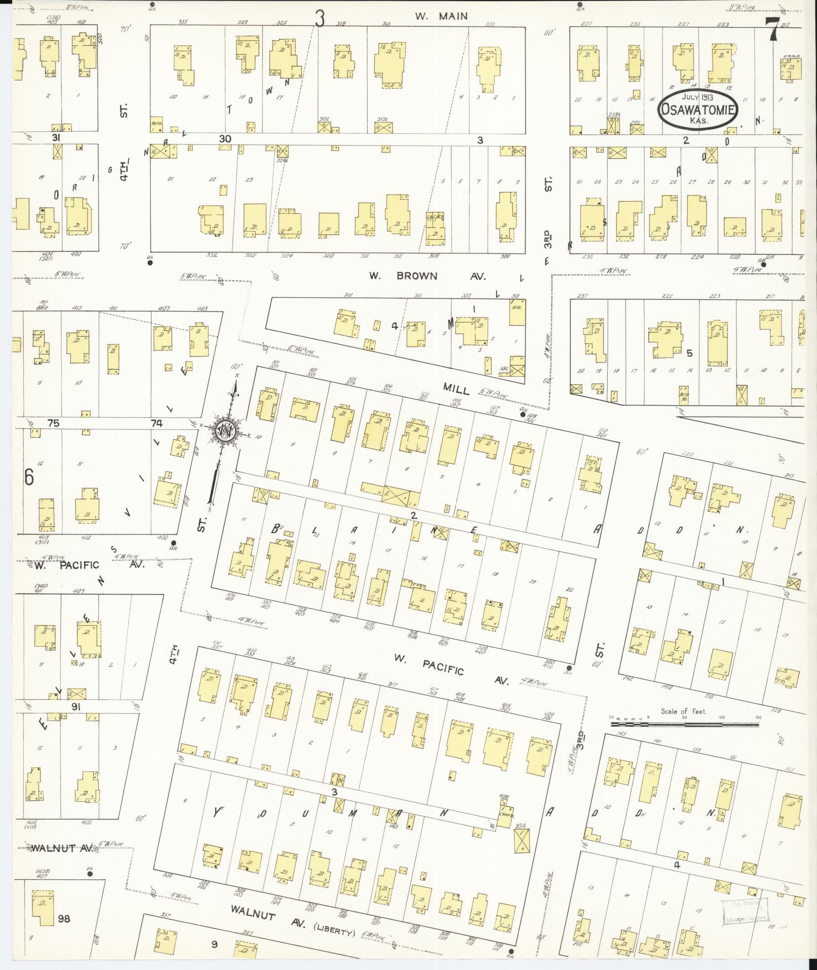Sanborn Fire Insurance Map from Osawatomie, Miami County, Kansas (1913), Sheet #0007 - Complete Map Set gallery image, historic Sanborn map, vintage wall art, Kansas Kansas