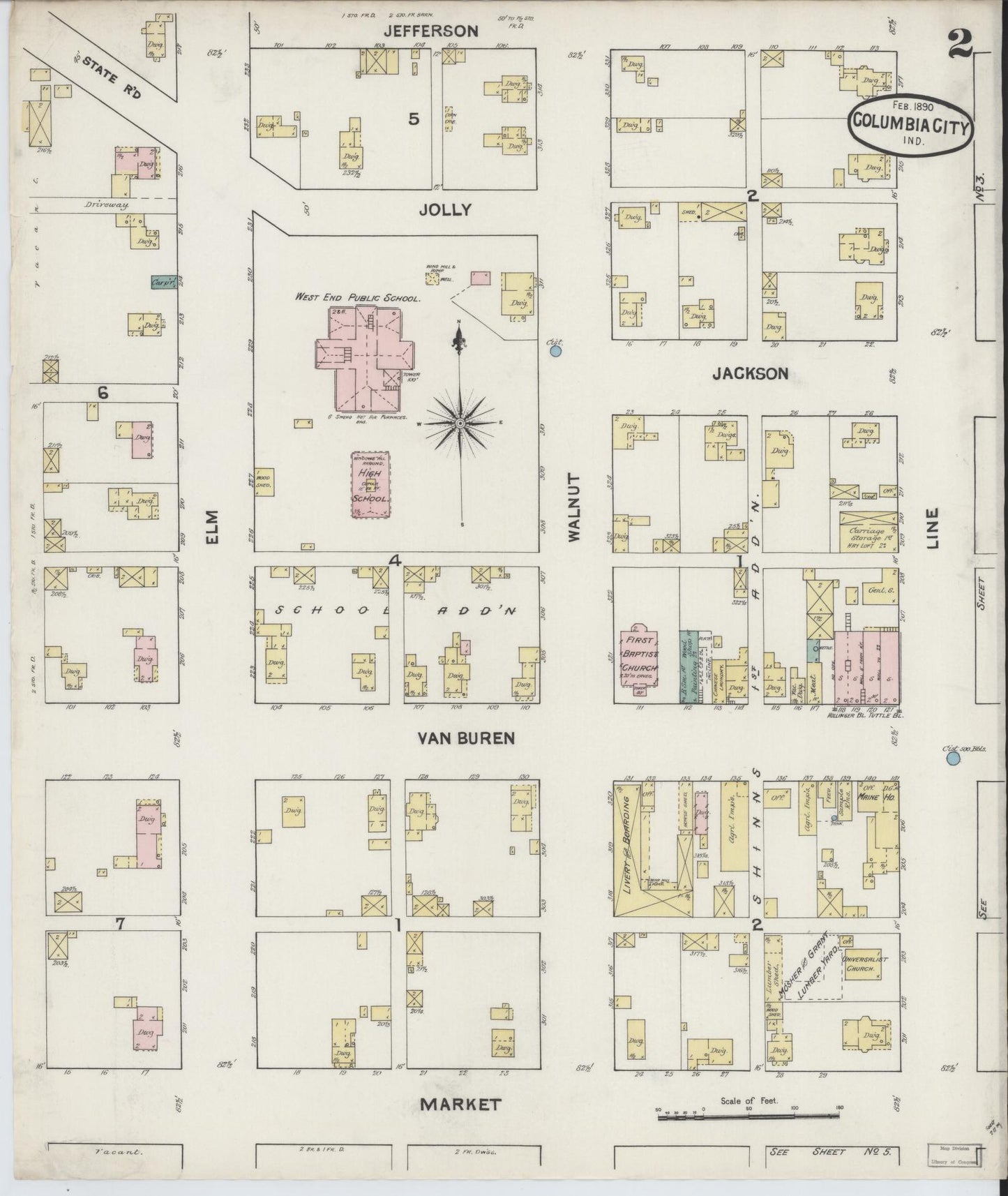 Sanborn Fire Insurance Map from Columbia City, Whitley County, Indiana (1890), Sheet #0002 - Complete Map Set gallery image, historic Sanborn map, vintage wall art, Indiana Indiana