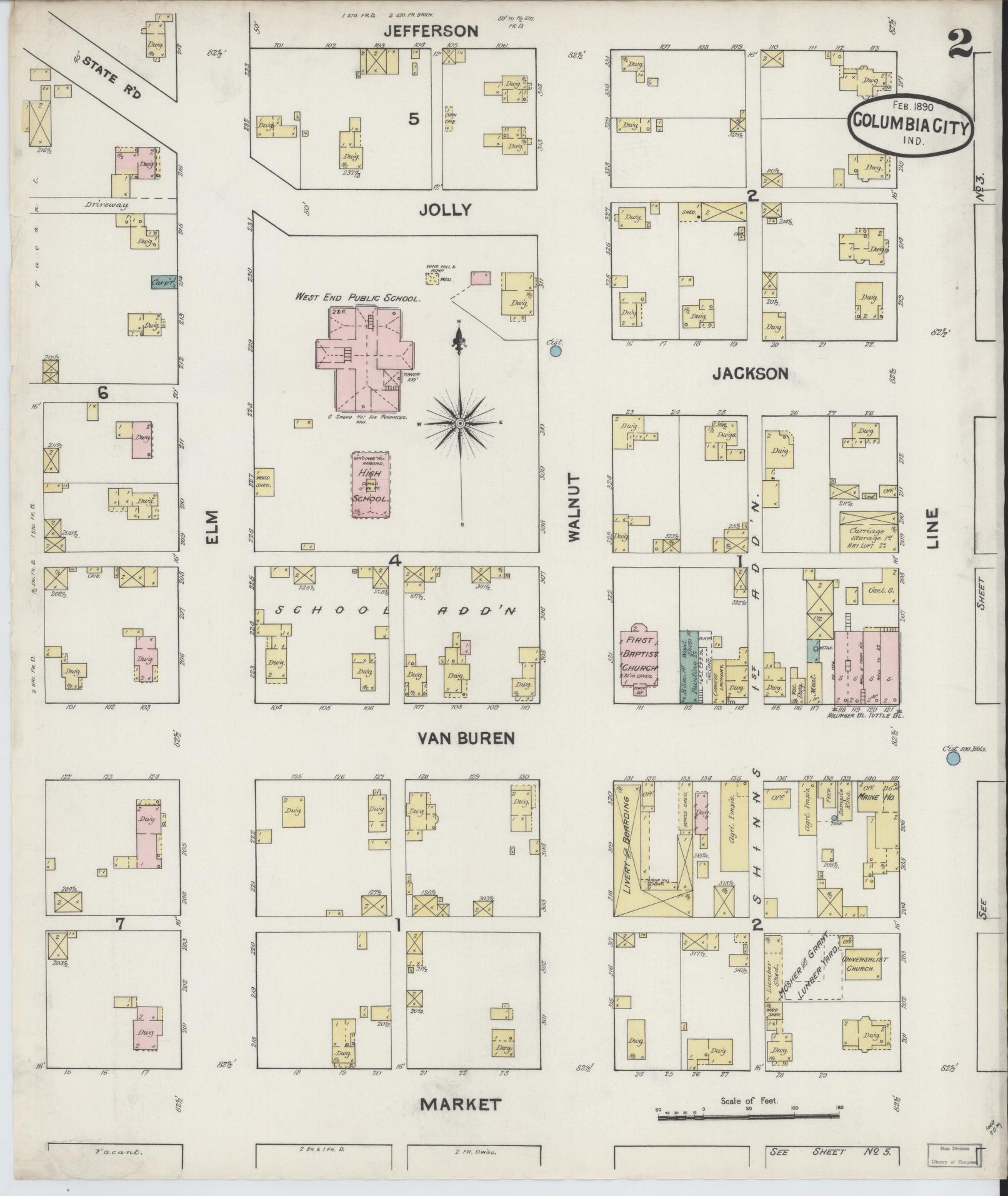 Sanborn Fire Insurance Map from Columbia City, Whitley County, Indiana (1890), Sheet #0002 - Complete Map Set gallery image, historic Sanborn map, vintage wall art, Indiana Indiana