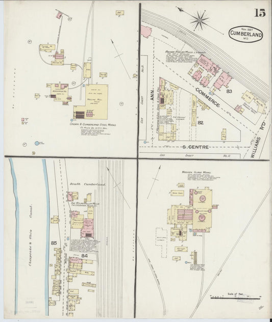 Allegany, Maryland - 1887 - Sanborn Fire Insurance Map, Sheet #0015 - Historic Sanborn Fire Insurance Map Print, Allegany Maryland 1887 0015 vintage old map wall art