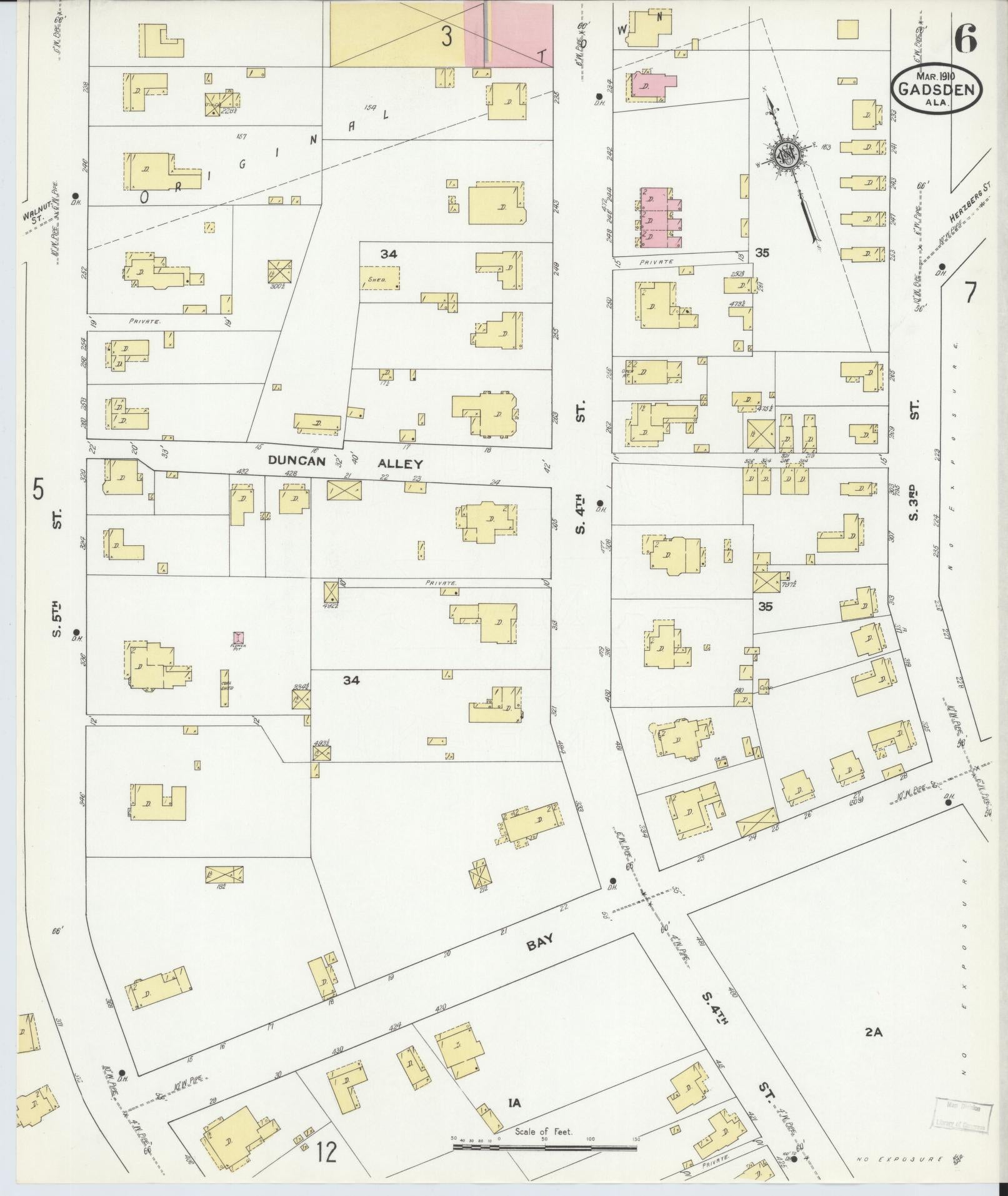Sanborn Fire Insurance Map from Gadsden, Etowah County, Alabama (1910), Sheet #0006 - Complete Map Set gallery image, historic Sanborn map, vintage wall art, Alabama Alabama
