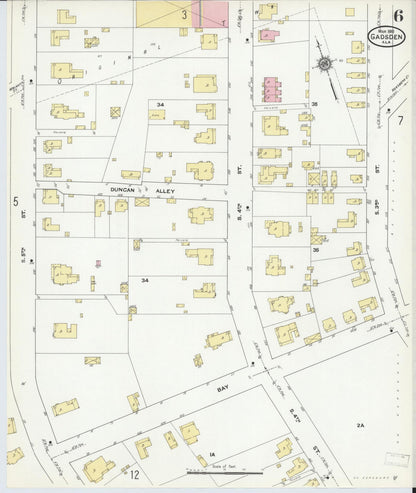 Sanborn Fire Insurance Map from Gadsden, Etowah County, Alabama (1910), Sheet #0006 - Complete Map Set gallery image, historic Sanborn map, vintage wall art, Alabama Alabama