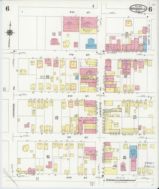 Sanborn Fire Insurance Map from Moundsville, Marshall County, West Virginia (1923), Sheet #0006 - Historic Sanborn Fire Insurance Map Print, vintage old map wall art, antique decor, genealogy gift, West Virginia West Virginia map