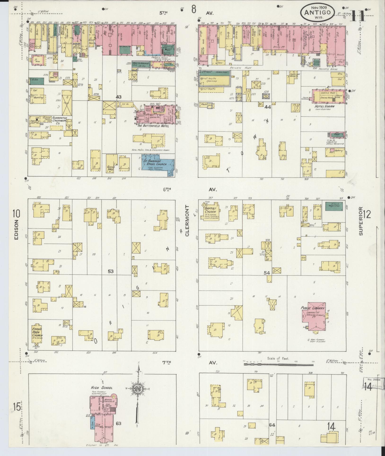 Sanborn Fire Insurance Map from Antigo, Langlade County, Wisconsin (1909), Sheet #0011 - Historic Sanborn Fire Insurance Map Print, vintage old map wall art, antique decor, genealogy gift, Wisconsin Wisconsin map