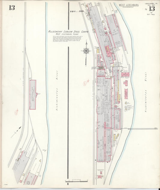 Sanborn Fire Insurance Map from Leechburg, Armstrong County, Pennsylvania (1943), Sheet #0013 - Historic Sanborn Fire Insurance Map Print, vintage old map wall art, antique decor, genealogy gift, Pennsylvania Pennsylvania map