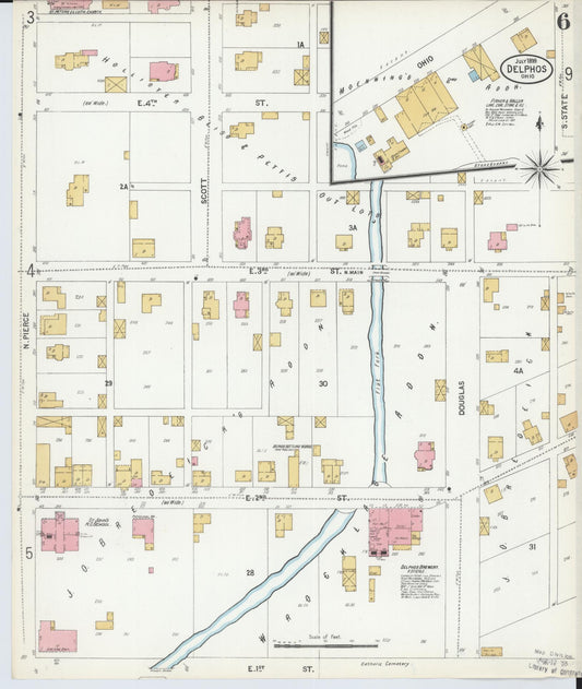 Sanborn Fire Insurance Map from Delphos, Van Wert And Allen Counties, Ohio (1899), Sheet #0006 - Historic Sanborn Fire Insurance Map Print, vintage old map wall art, antique decor, genealogy gift, Ohio Ohio map