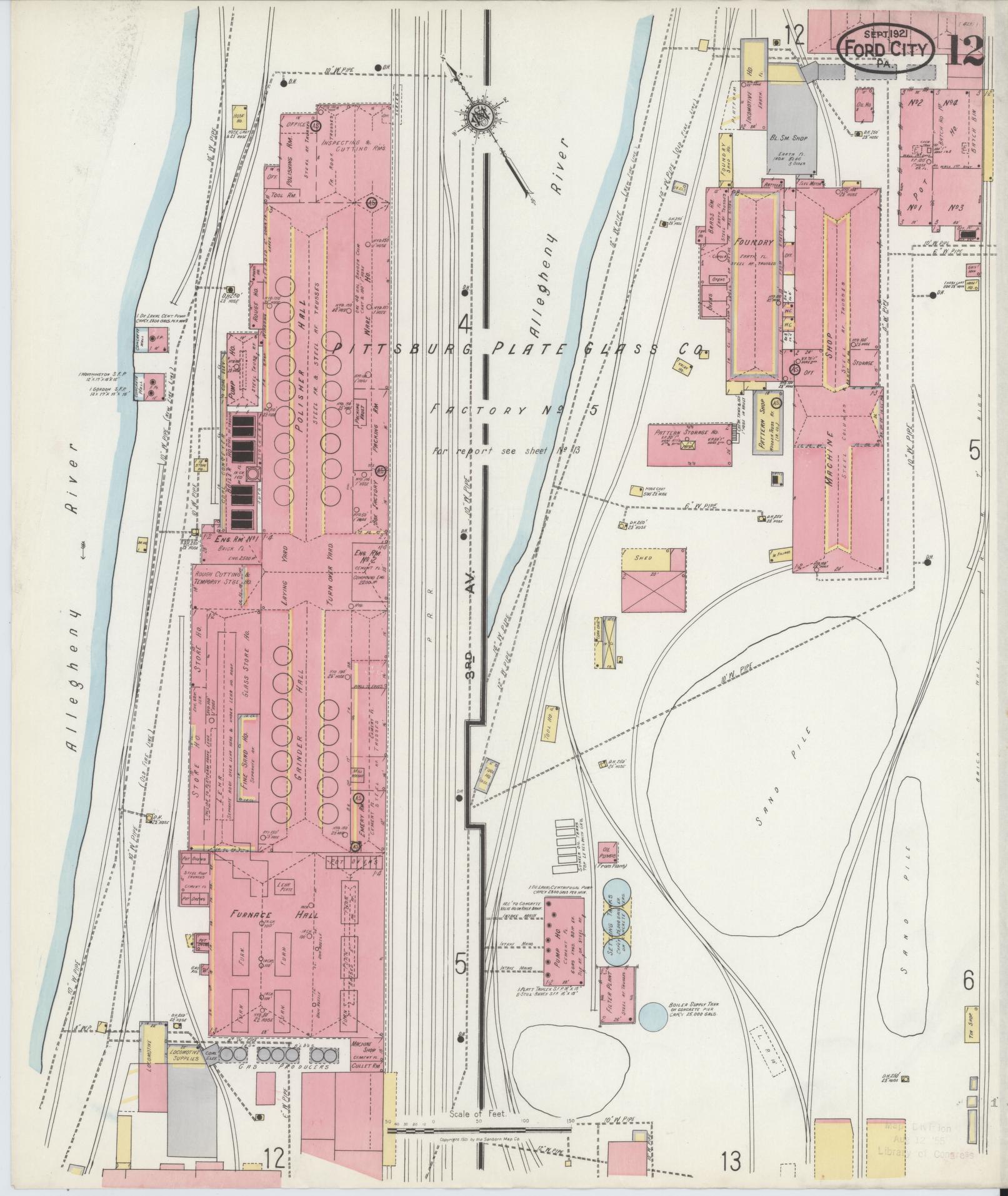 Sanborn Fire Insurance Map from Ford City, Armstrong County, Pennsylvania (1921), Sheet #0012 - Historic Sanborn Fire Insurance Map Print, vintage old map wall art, antique decor, genealogy gift, Pennsylvania Pennsylvania map