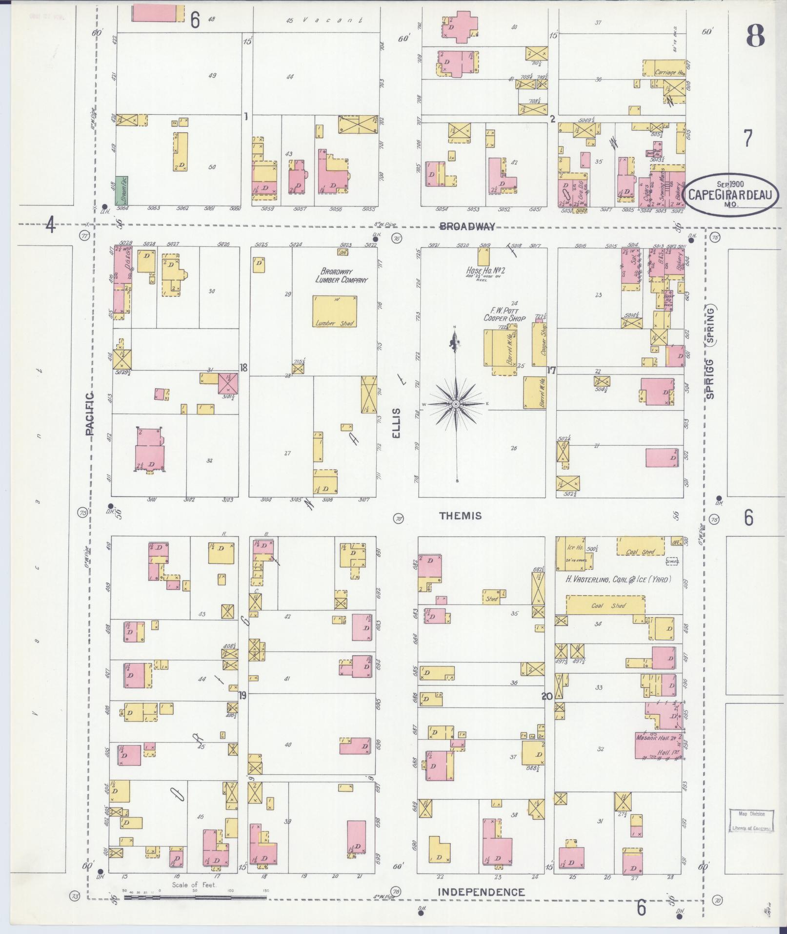 Sanborn Fire Insurance Map from Cape Girardeau, Cape Girardeau County, Missouri (1900), Sheet #0008 - Complete Map Set gallery image, historic Sanborn map, vintage wall art, Missouri Missouri