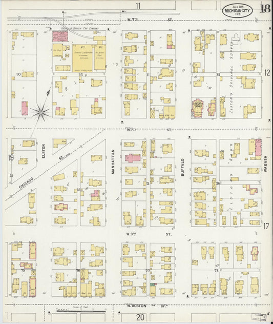 Sanborn Fire Insurance Map from Michigan City, La Porte County, Indiana (1899), Sheet #0018 - Historic Sanborn Fire Insurance Map Print, vintage old map wall art, antique decor, genealogy gift, Michigan Michigan map