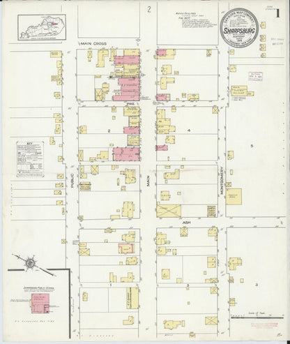 Sanborn Fire Insurance Map from Sharpsburg, Bath County, Kentucky (1914), Sheet #0001 - Complete Map Set gallery image, historic Sanborn map, vintage wall art, Kentucky Kentucky