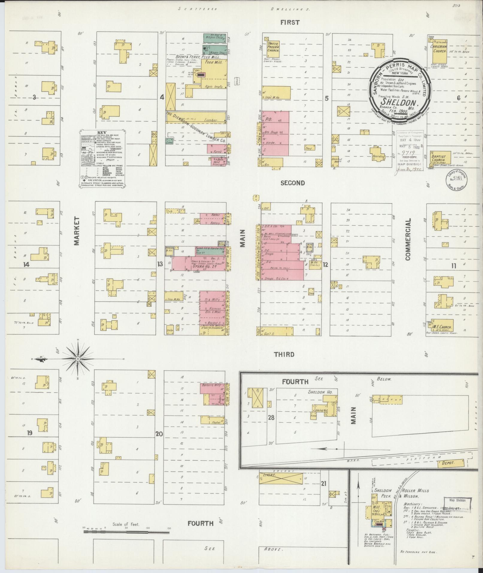 Sanborn Fire Insurance Map from Sheldon, Vernon County, Missouri (1900), Sheet #0001 - Historic Sanborn Fire Insurance Map Print, vintage old map wall art, antique decor, genealogy gift, Missouri Missouri map
