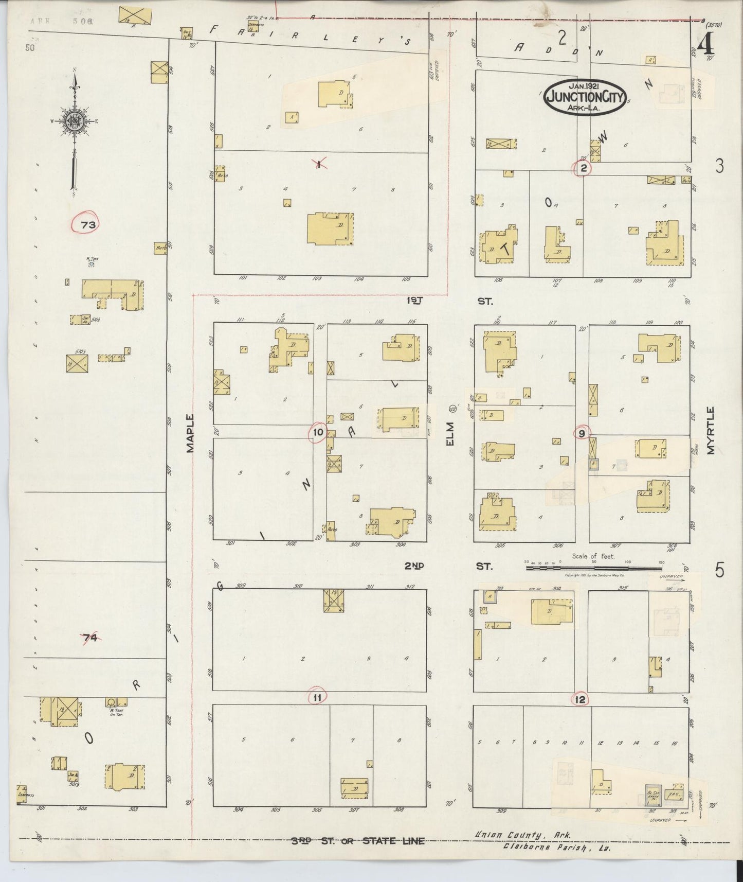 Sanborn Fire Insurance Map from Junction City, Union County. Clairborne And Union Parishes  La., Arkansas (1933), Sheet #0004 - Historic Sanborn Fire Insurance Map Print, vintage old map wall art, antique decor, genealogy gift, Arkansas Arkansas map