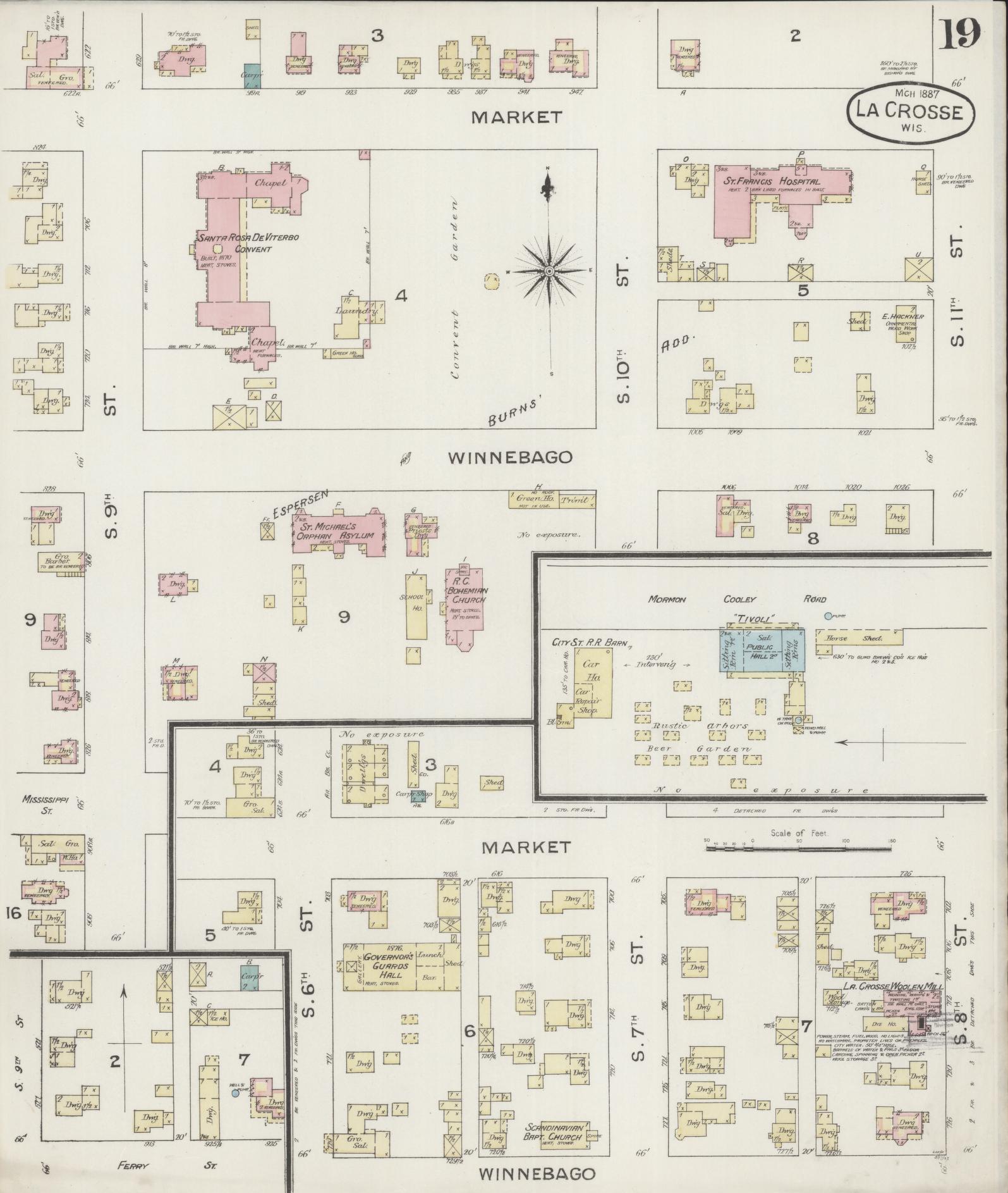 Sanborn Fire Insurance Map from La Crosse, La Crosse County, Wisconsin (1887), Sheet #0019 - Historic Sanborn Fire Insurance Map Print, vintage old map wall art, antique decor, genealogy gift, Wisconsin Wisconsin map