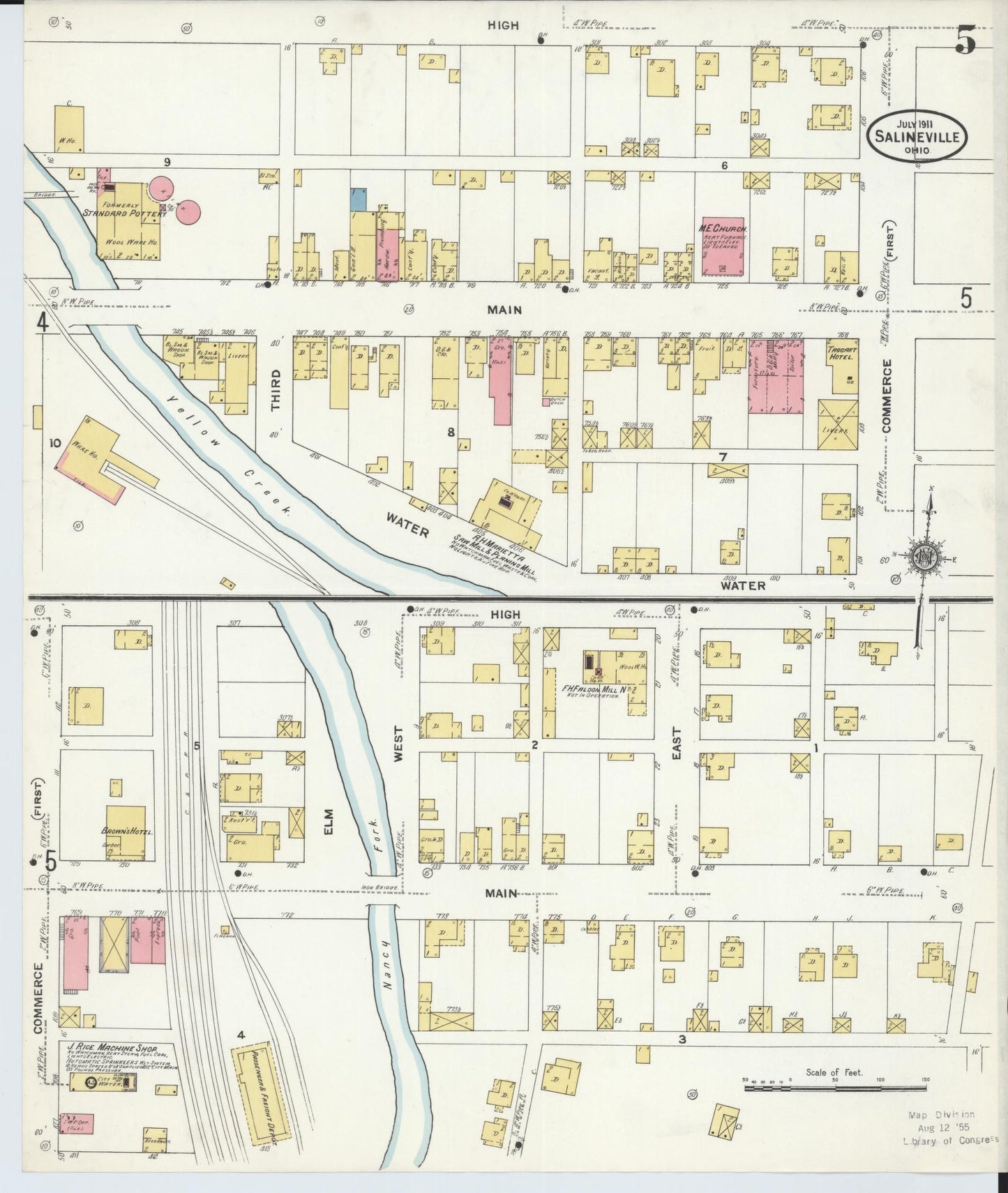 Sanborn Fire Insurance Map from Salineville, Columbiana County, Ohio (1911), Sheet #0005 - Historic Sanborn Fire Insurance Map Print, vintage old map wall art, antique decor, genealogy gift, Ohio Ohio map