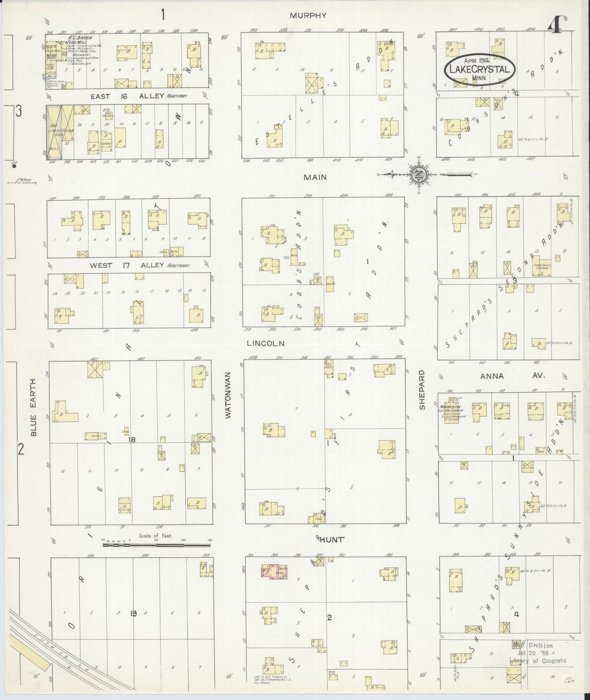 Sanborn Fire Insurance Map from Lake Crystal, Blue Earth County, Minnesota (1914), Sheet #0004 - Complete Map Set gallery image, historic Sanborn map, vintage wall art, Minnesota Minnesota