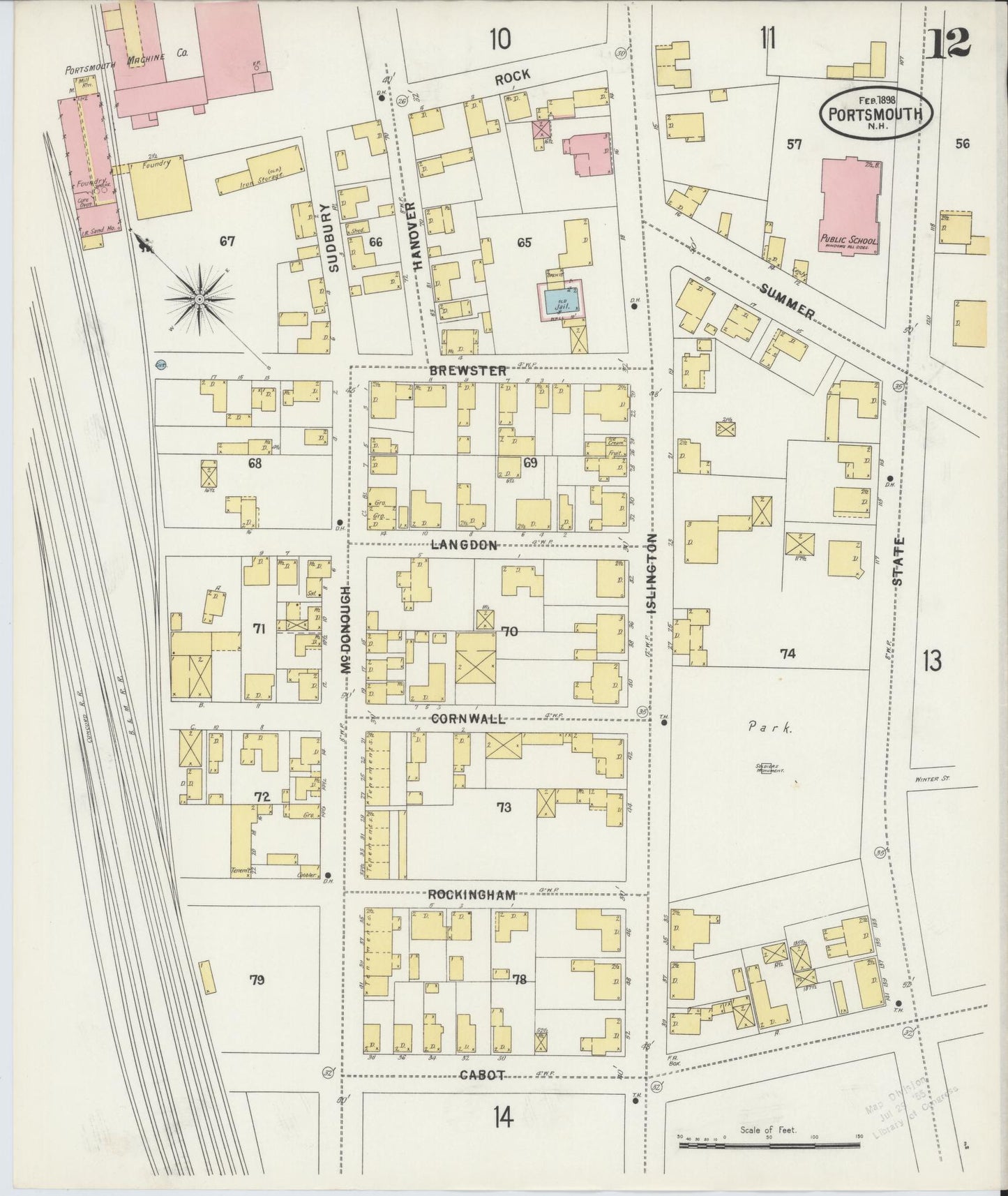 Sanborn Fire Insurance Map from Portsmouth, Rockingham County, New Hampshire (1898), Sheet #0012 - Historic Sanborn Fire Insurance Map Print, vintage old map wall art, antique decor, genealogy gift, New Hampshire New Hampshire map
