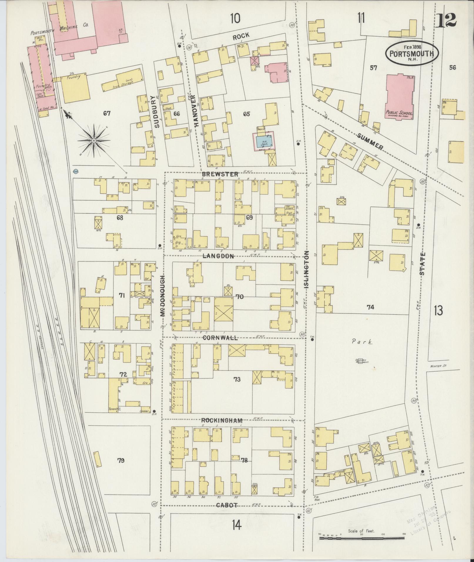 Sanborn Fire Insurance Map from Portsmouth, Rockingham County, New Hampshire (1898), Sheet #0012 - Historic Sanborn Fire Insurance Map Print, vintage old map wall art, antique decor, genealogy gift, New Hampshire New Hampshire map