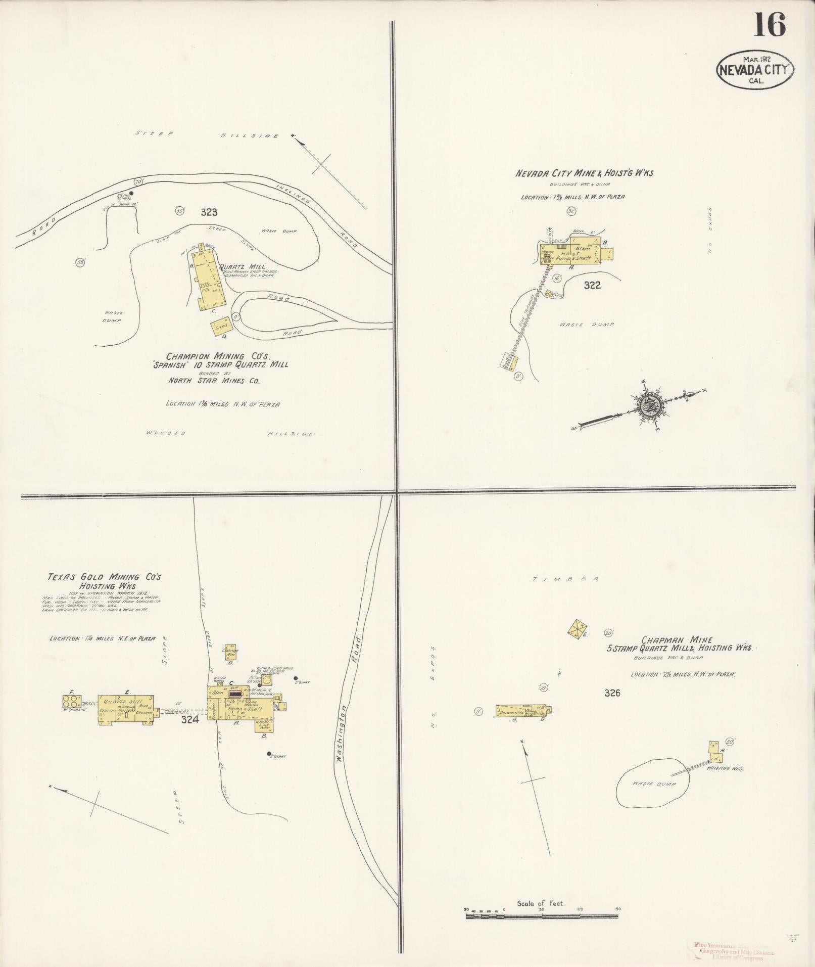 Sanborn Fire Insurance Map from Nevada City, Nevada County, California (1912), Sheet #0016 - Historic Sanborn Fire Insurance Map Print, vintage old map wall art, antique decor, genealogy gift, California California map