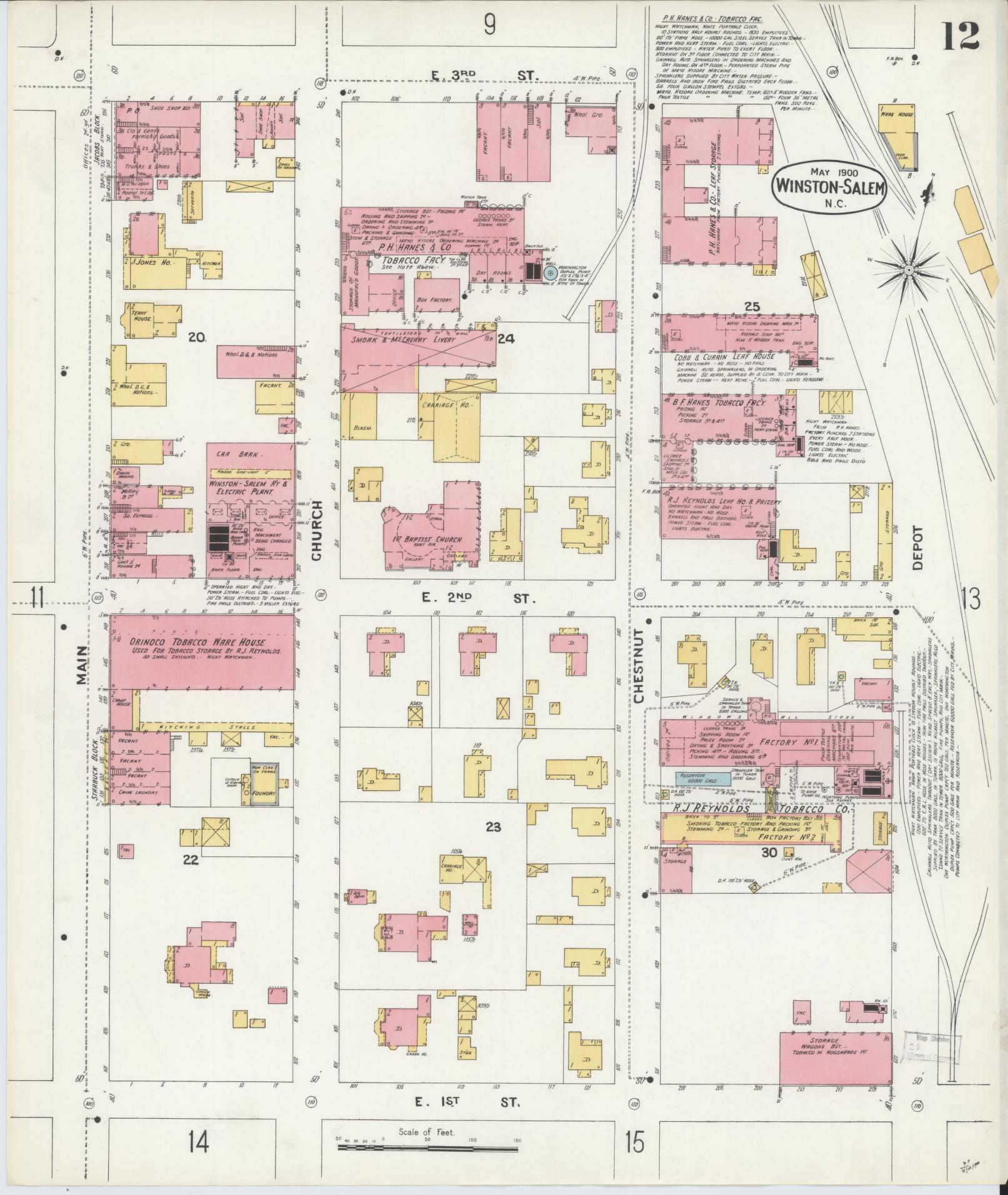 Sanborn Fire Insurance Map from Winston-Salem, Forsyth County, North Carolina (1900), Sheet #0012 - Historic Sanborn Fire Insurance Map Print, vintage old map wall art, antique decor, genealogy gift, North Carolina North Carolina map