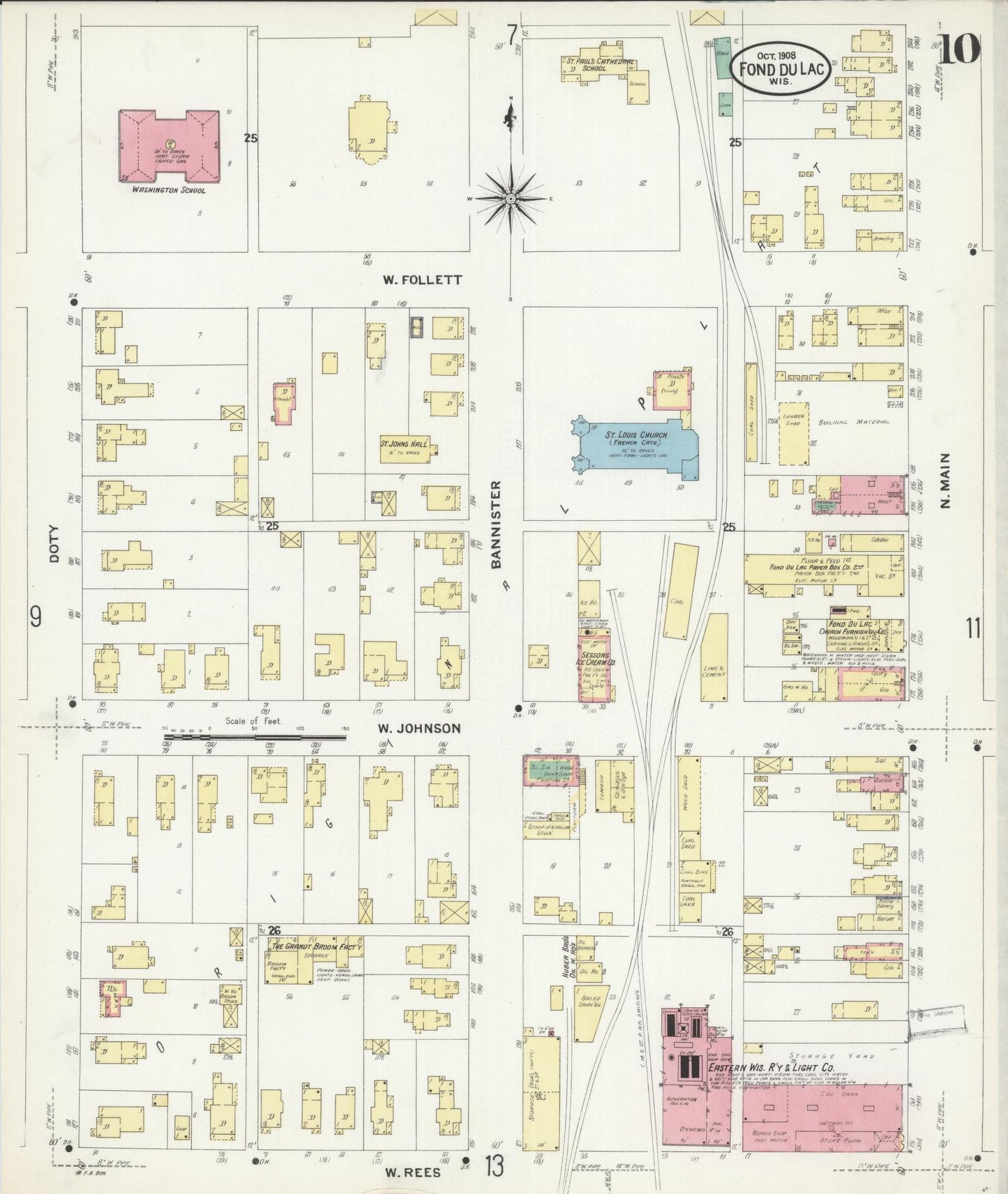 Sanborn Fire Insurance Map from Fond du Lac, Fond du Lac County, Wisconsin (1908), Sheet #0010 - Complete Map Set gallery image, historic Sanborn map, vintage wall art, Wisconsin Wisconsin