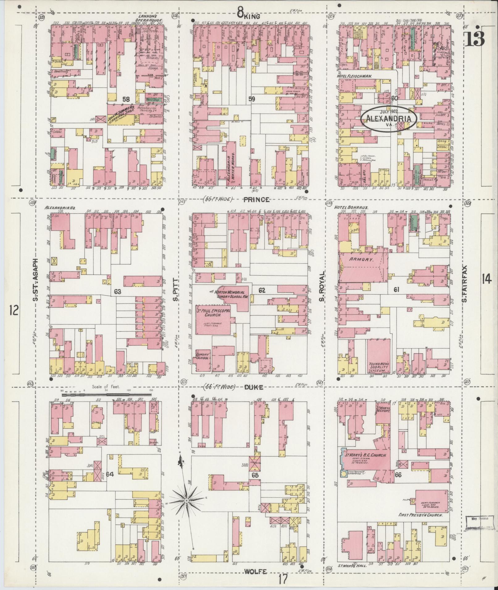 Sanborn Fire Insurance Map from Alexandria, Independent Cities, Virginia (1902), Sheet #0013 - Complete Map Set gallery image, historic Sanborn map, vintage wall art, Virginia Virginia