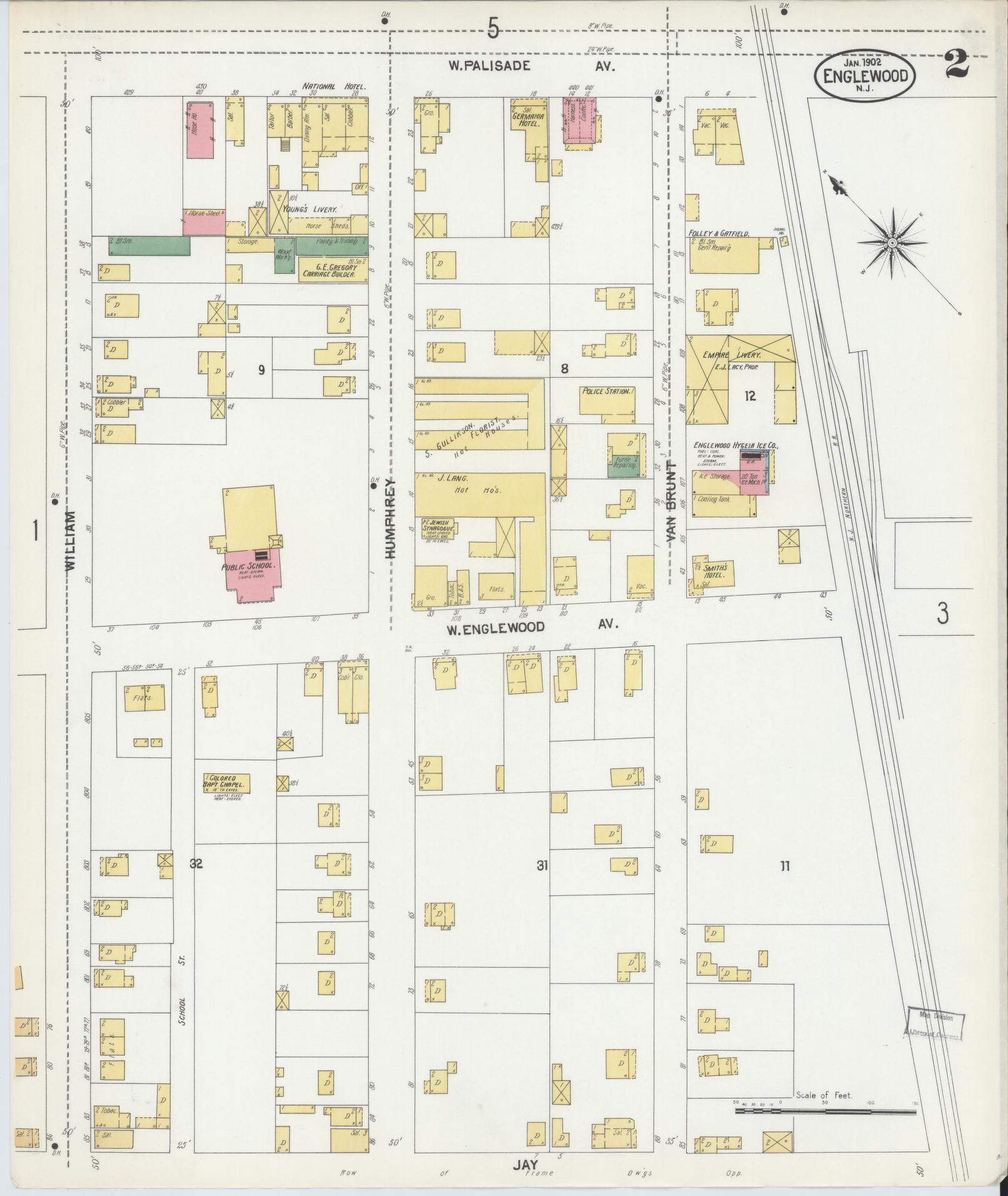 Sanborn Fire Insurance Map from Englewood, Bergen County, New Jersey (1902), Sheet #0002 - Historic Sanborn Fire Insurance Map Print, vintage old map wall art, antique decor, genealogy gift, New Jersey New Jersey map