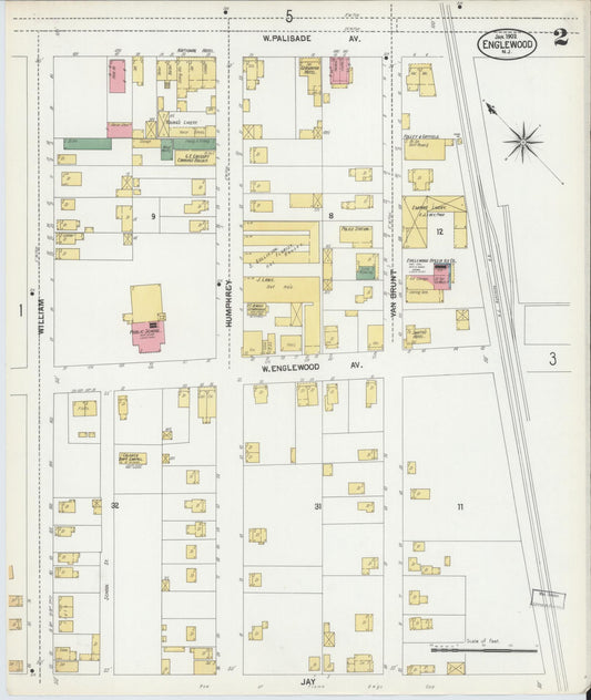 Sanborn Fire Insurance Map from Englewood, Bergen County, New Jersey (1902), Sheet #0002 - Historic Sanborn Fire Insurance Map Print, vintage old map wall art, antique decor, genealogy gift, New Jersey New Jersey map