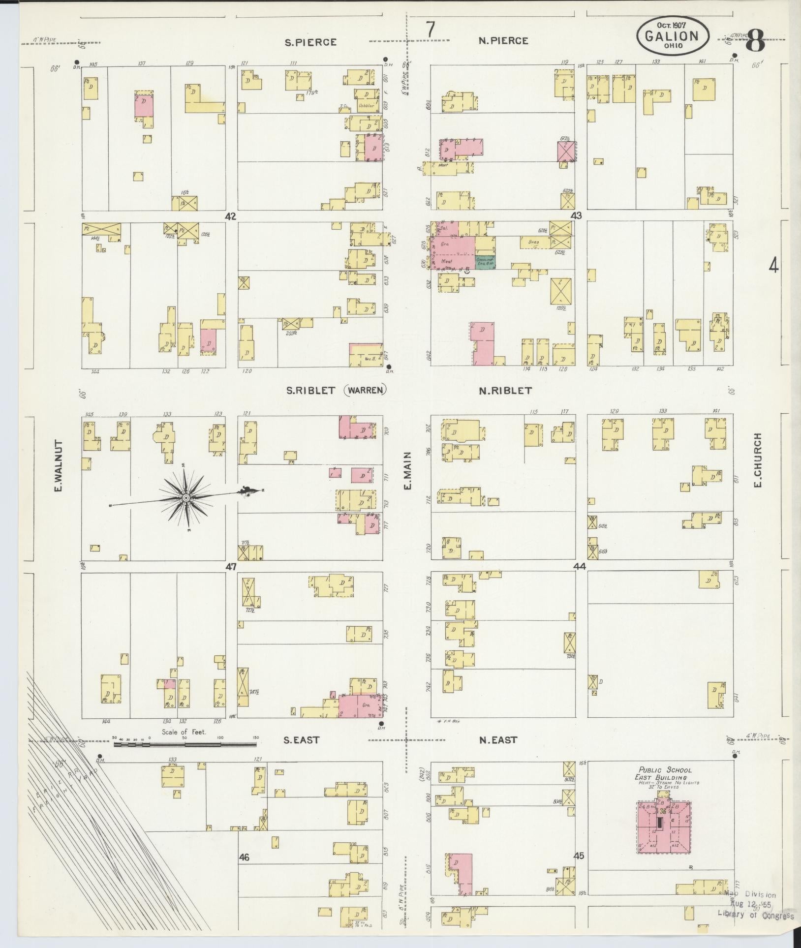 Sanborn Fire Insurance Map from Galion, Crawford County, Ohio (1907), Sheet #0008 - Historic Sanborn Fire Insurance Map Print, vintage old map wall art, antique decor, genealogy gift, Ohio Ohio map