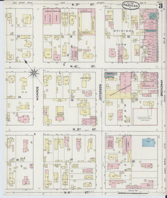 Sanborn Fire Insurance Map from Paducah, Mccraken County, Kentucky (1889), Sheet #0003 - Historic Sanborn Fire Insurance Map Print, vintage old map wall art, antique decor, genealogy gift, Kentucky Kentucky map